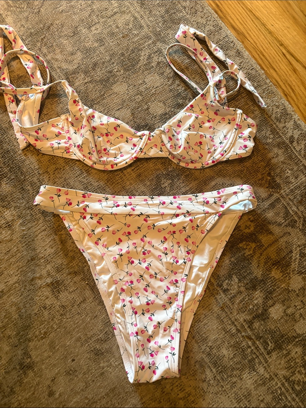 Somerfields white and pink Floral Tie-Shoulder Bikini Set